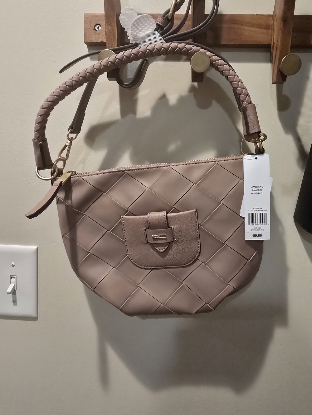 🔥 Rosetti Woven-Texture Shoulder Bag in Mauve Taupe - Stylish Everyday Tote